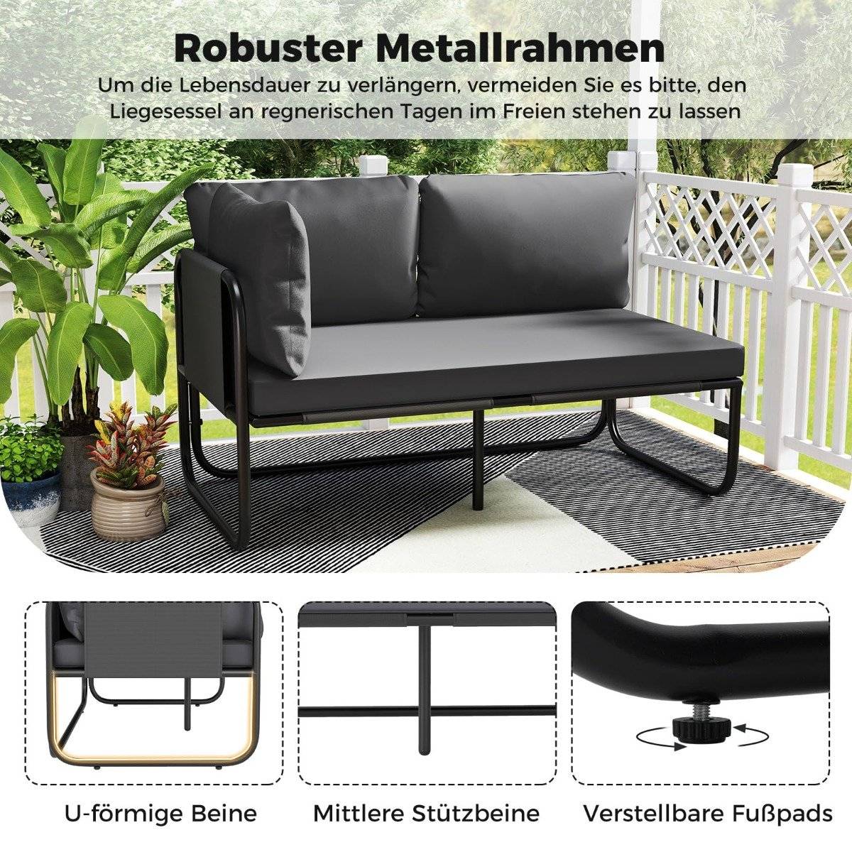 Outdoor 2-Seater Garden Sofa with Cushions, Grey
