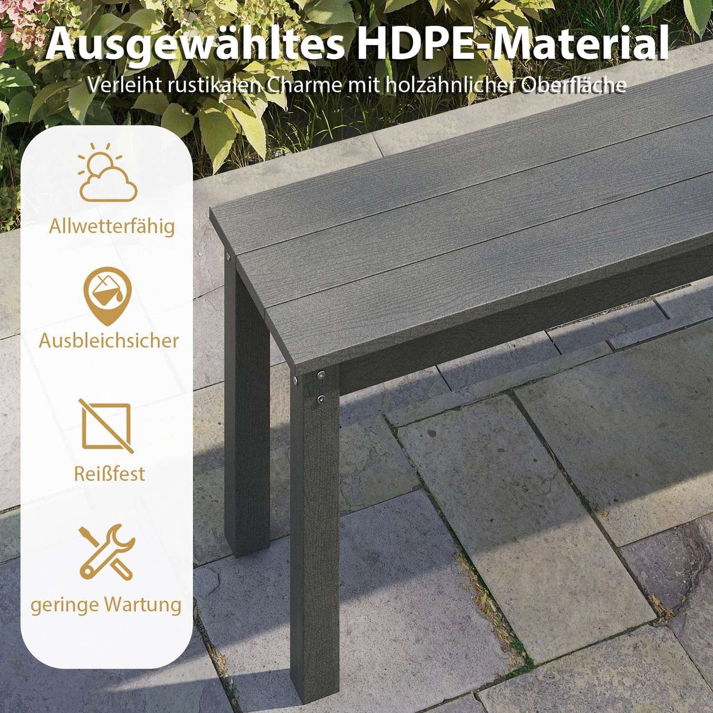 Outdoor 3-Seater Bench, Weatherproof HDPE, 140 cm