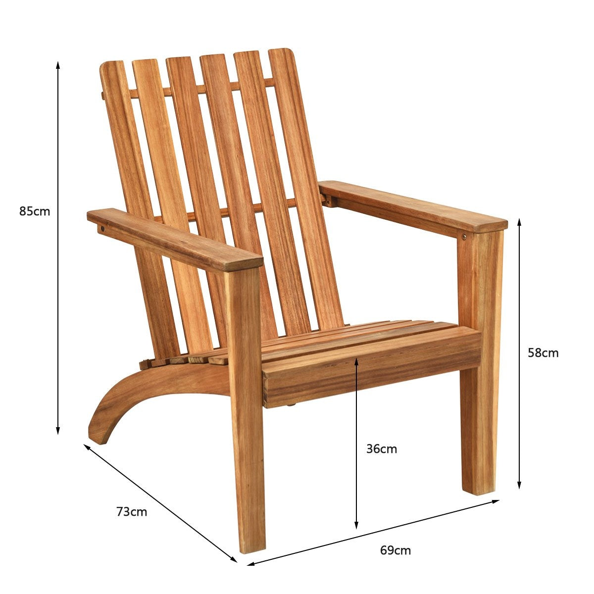 Outdoor Adirondack wooden chair Classic Adirondack chair with ergonomic design 69 x 73 x 85 cm Natural