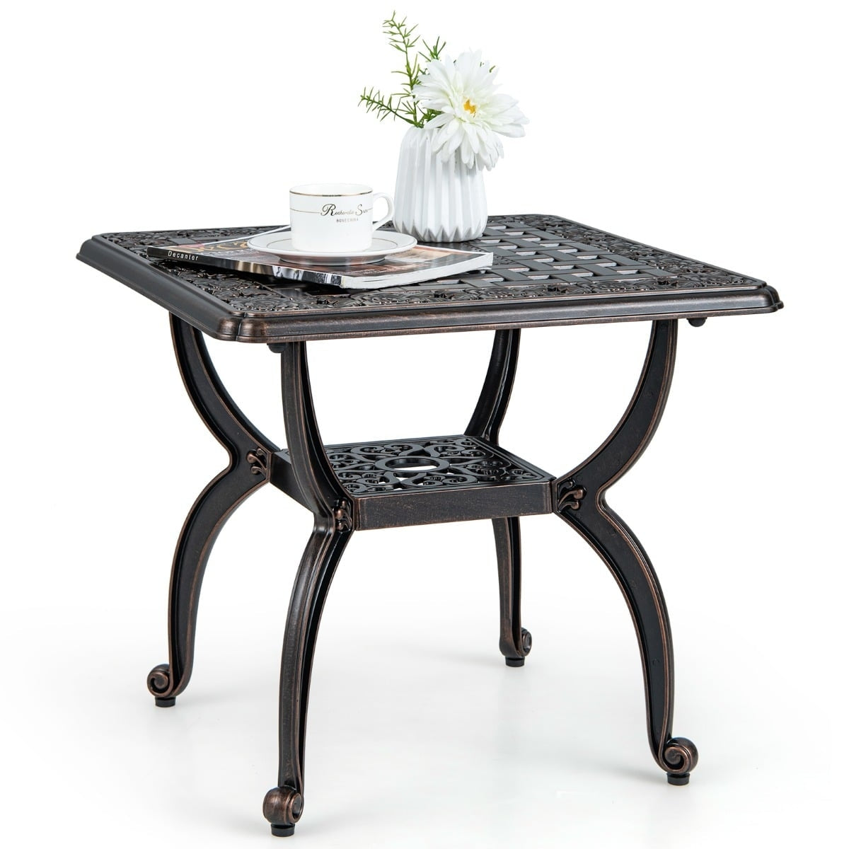 Outdoor Aluminum Side Table, Copper, 53x53x48 cm, 2-Tier