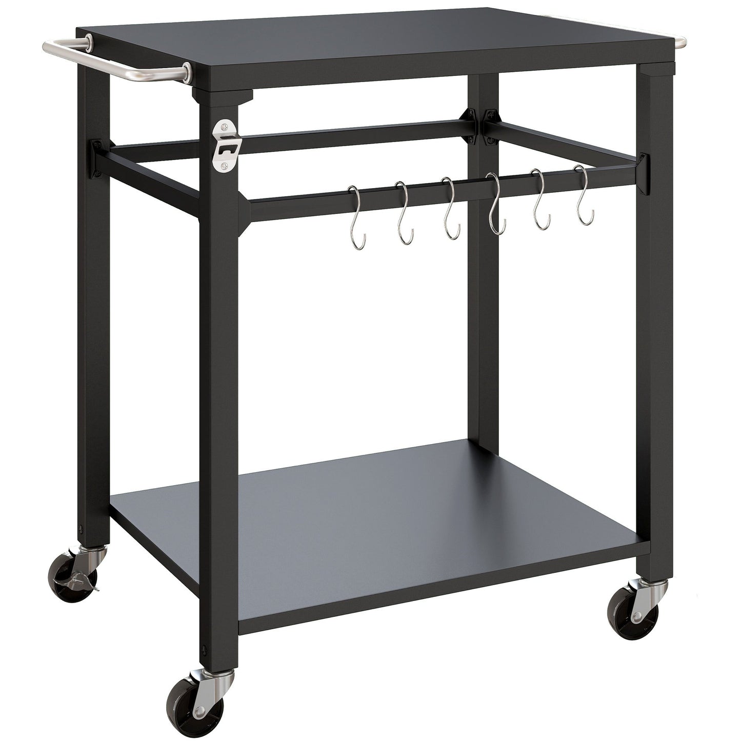 Outdoor BBQ Cart with Storage, Metal Surface, Black