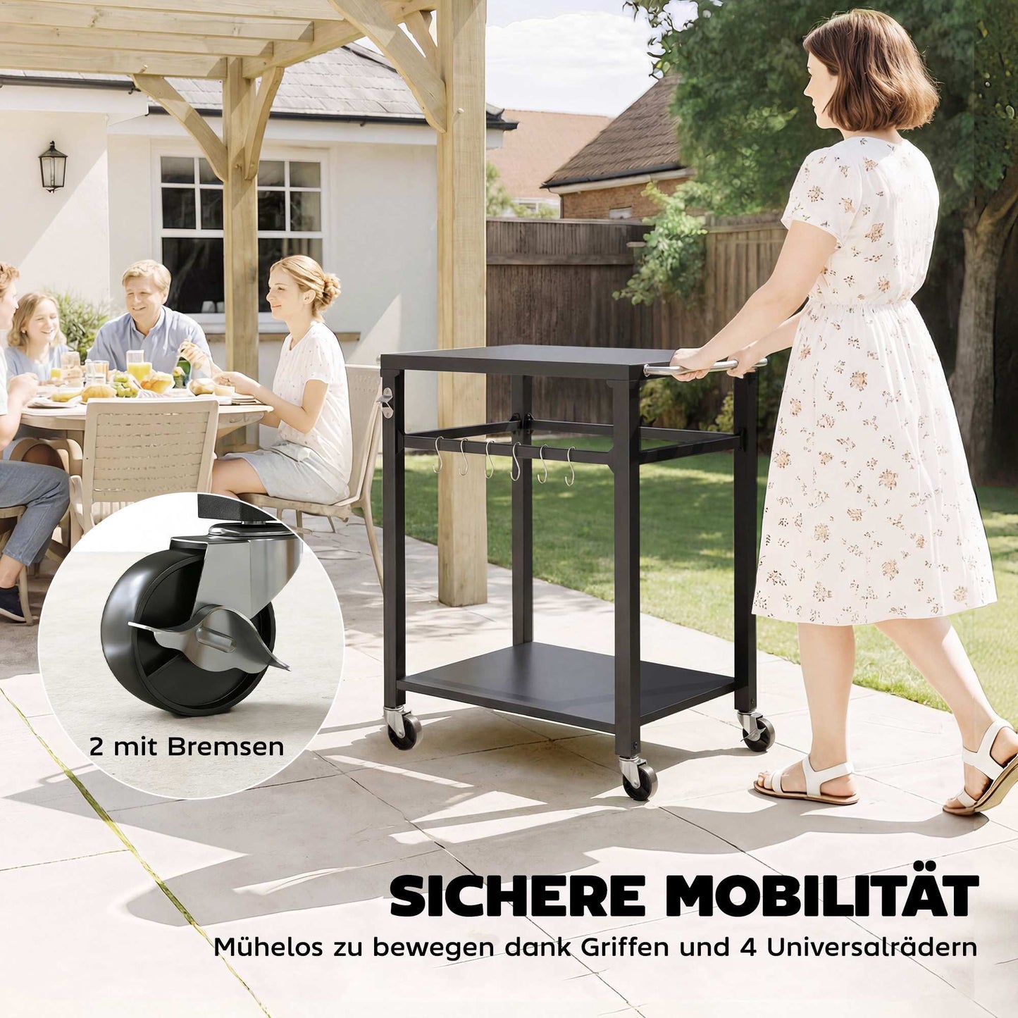 Outdoor BBQ Cart with Storage, Metal Surface, Black