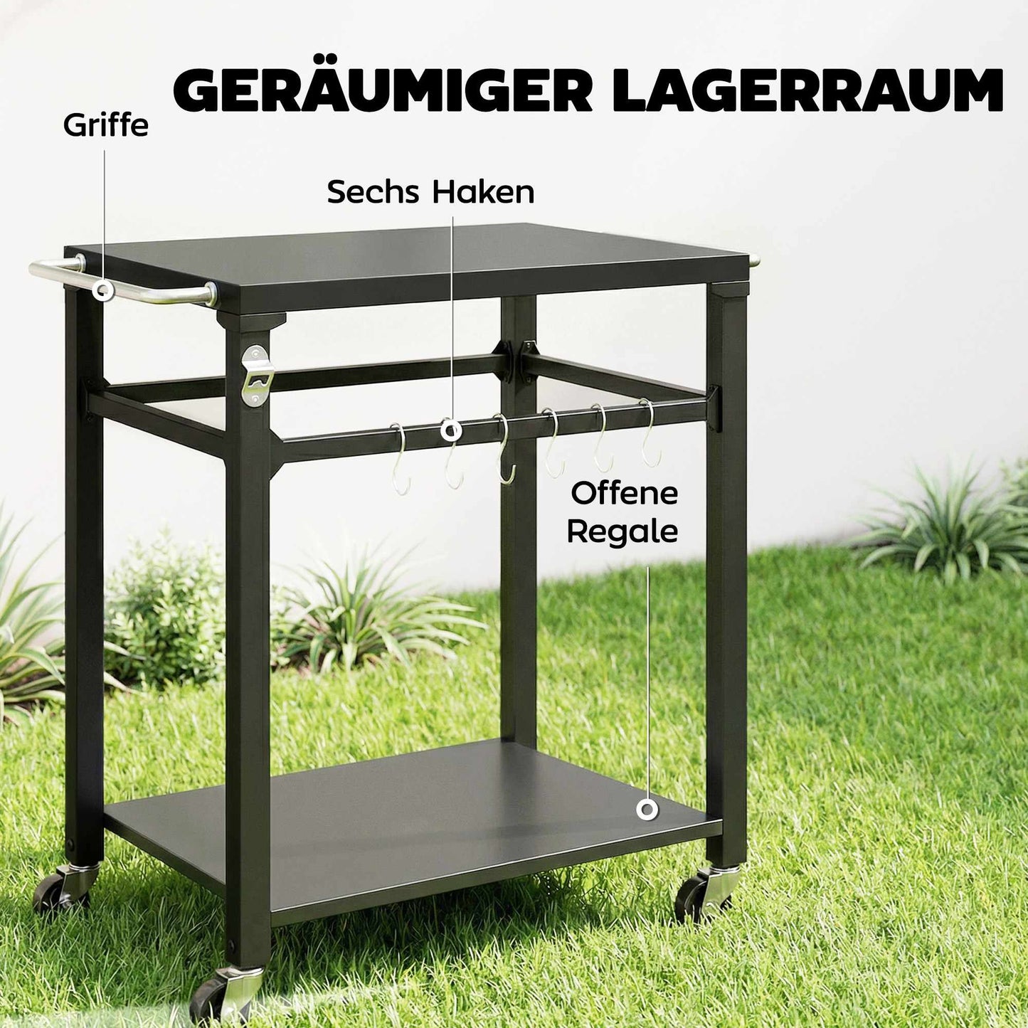 Outdoor BBQ Cart with Storage, Metal Surface, Black