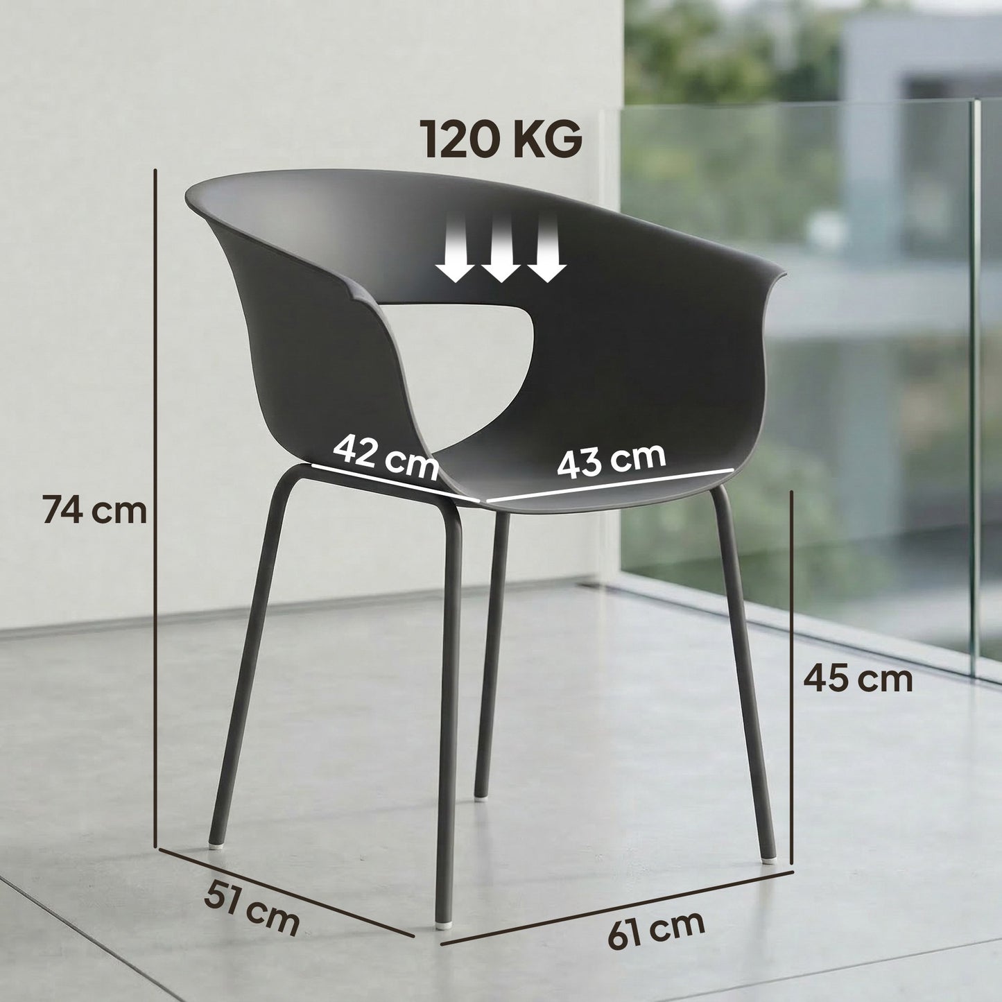 Outdoor Balcony Chairs Set of 4, Ergonomic, Dark Grey