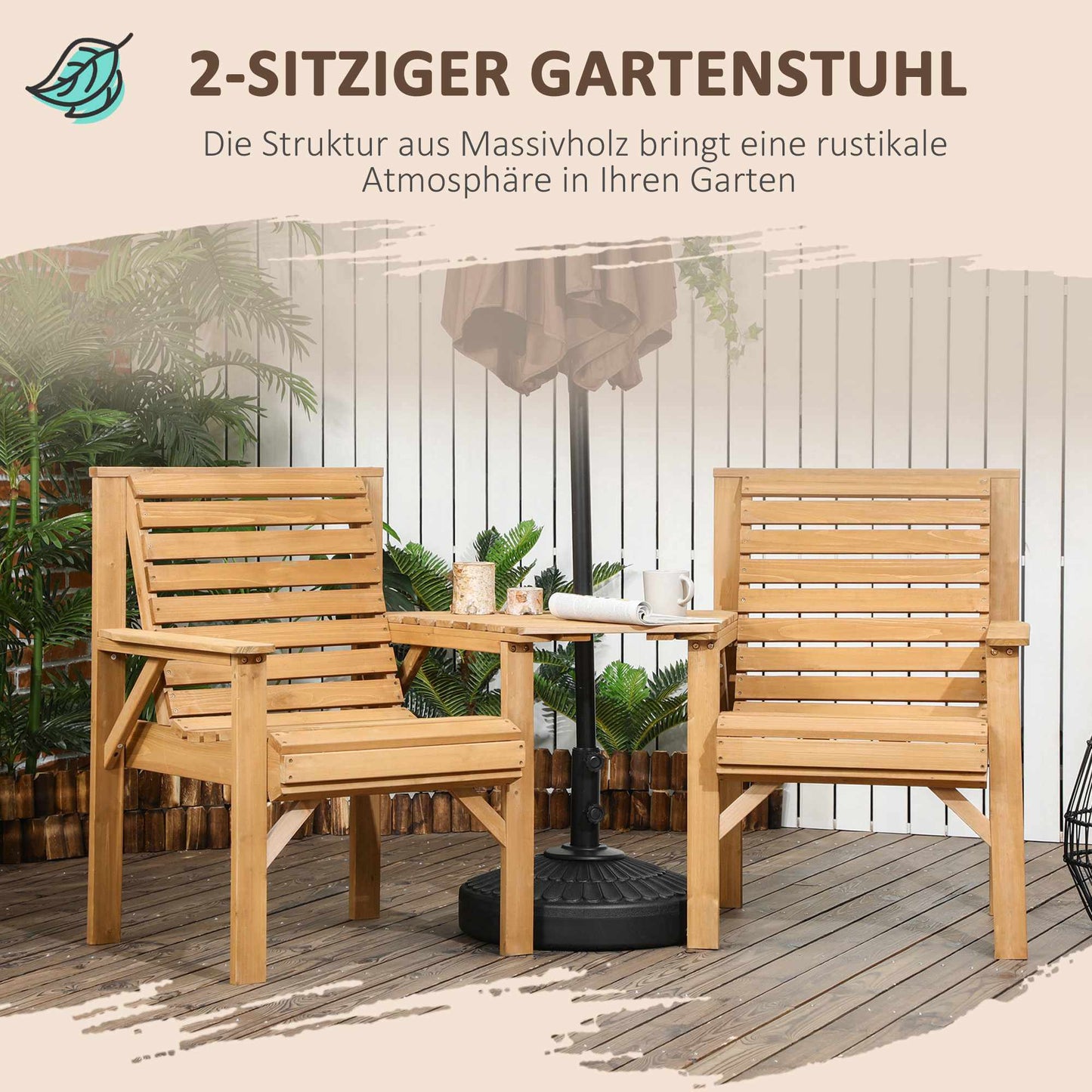 Outdoor Balcony Furniture Set – 2-Seater with Table, Pine Wood