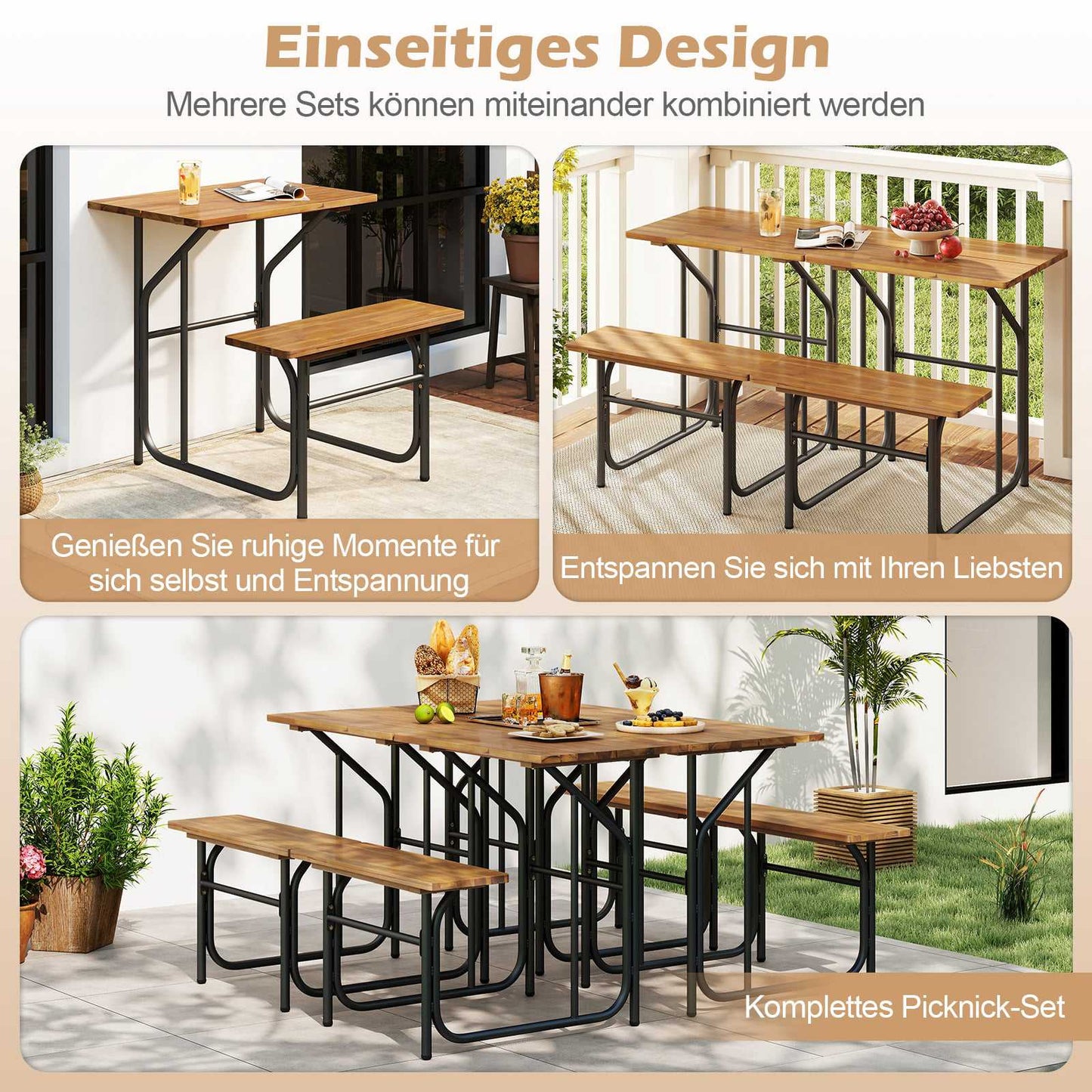 Outdoor Balcony Table Set with Acacia Wood & Metal