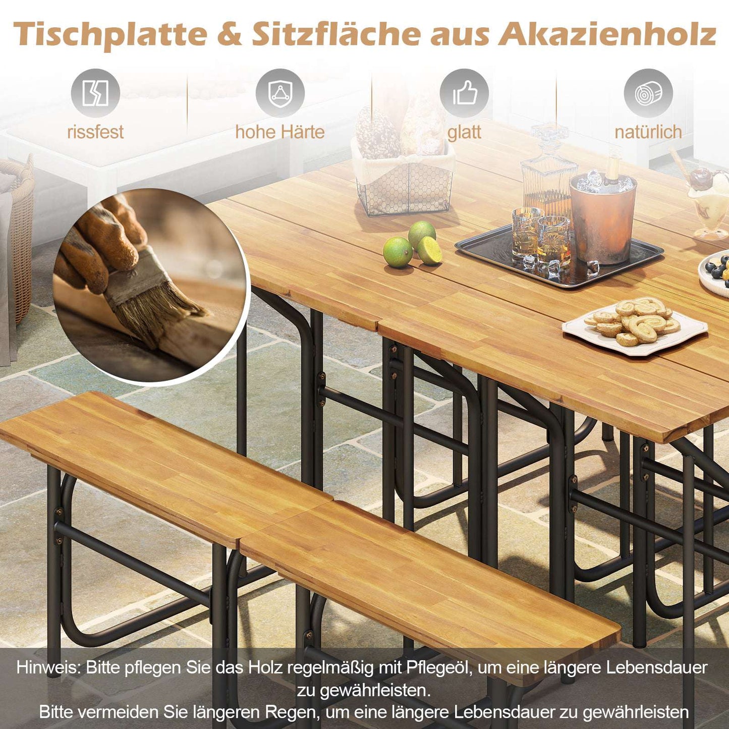 Outdoor Balcony Table Set with Acacia Wood & Metal