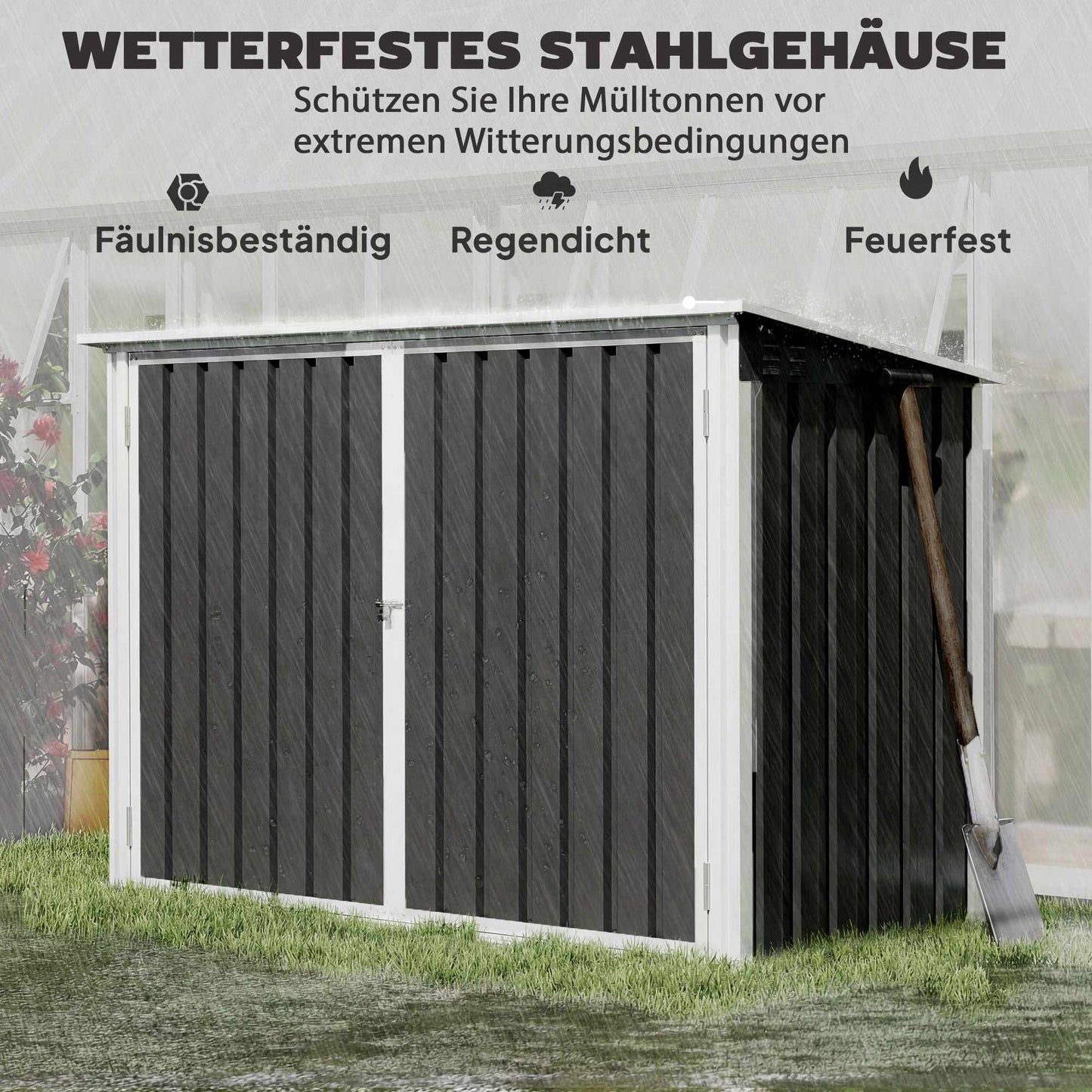 Outdoor Bin Storage for 2 Bins, Galvanized Steel, Double Door