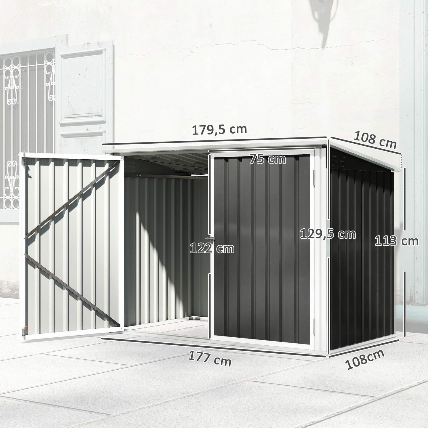Outdoor Bin Storage for 2 Bins, Galvanized Steel, Double Door
