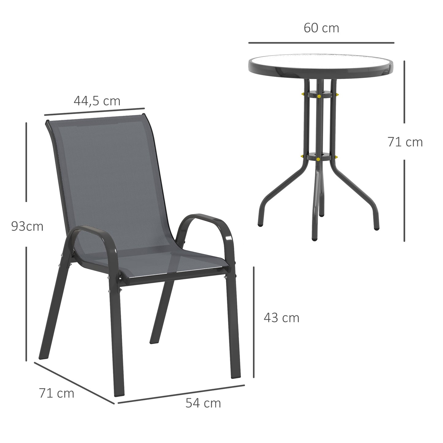 Outdoor Bistro Set – 3-Piece, Stackable Chairs, Glass Table