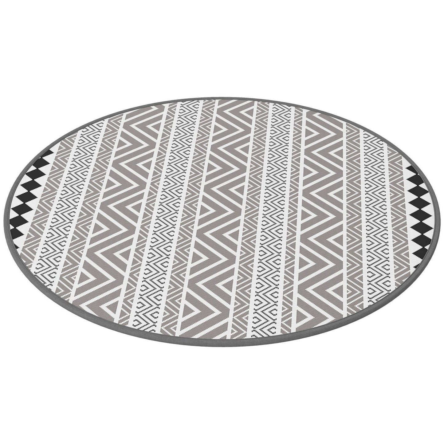 Round waterproof outdoor mat - reversible, 180 cm, gray & black