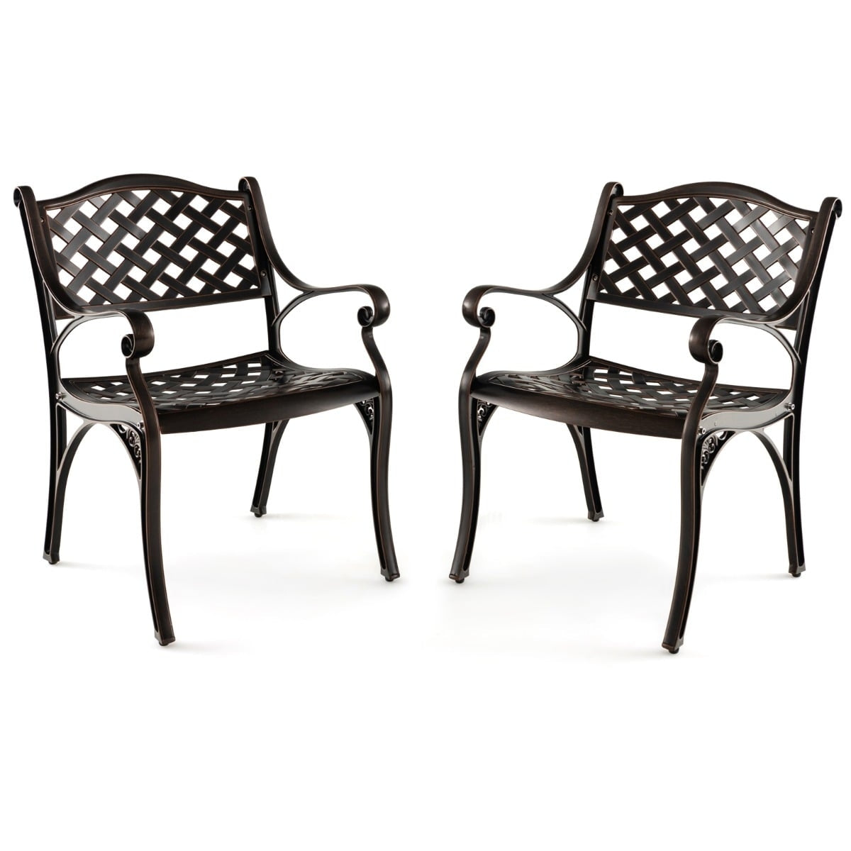 Outdoor Cast Aluminum Chairs, Set of 2, Bronze Finish