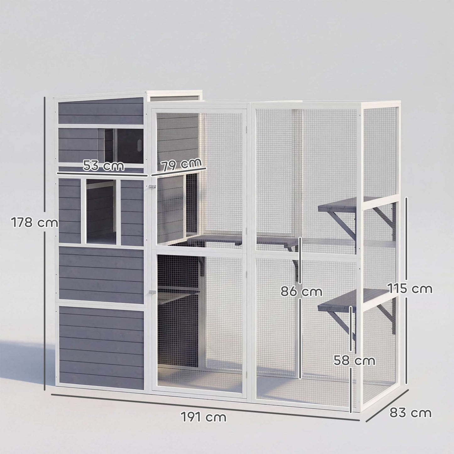 Outdoor Cat Enclosure with 3 Platforms, Weatherproof Roof