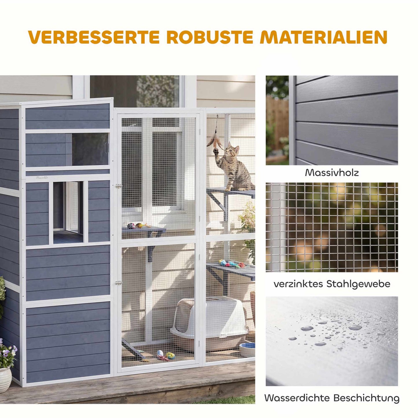 Outdoor Cat Enclosure with 3 Platforms, Weatherproof Roof
