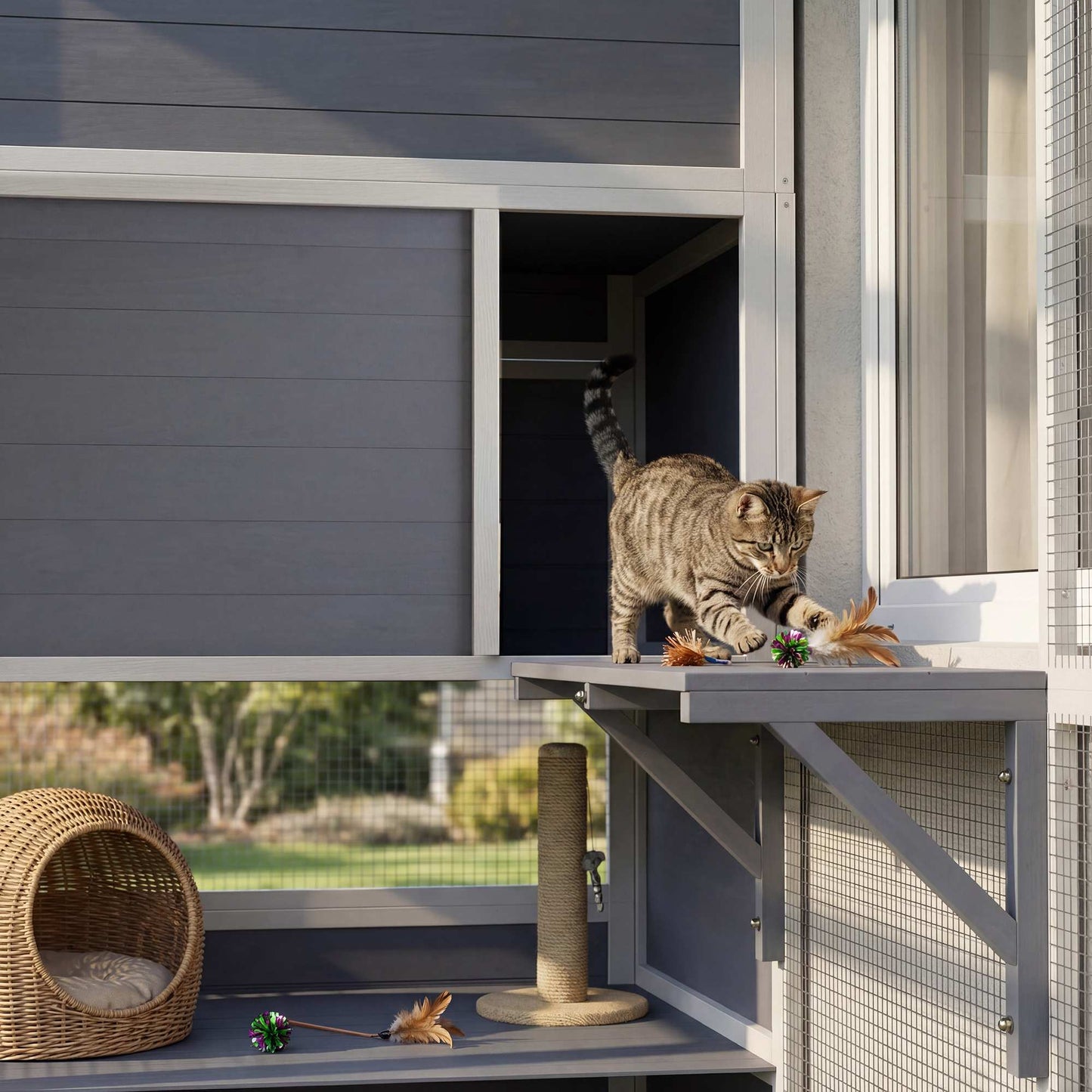 Outdoor Cat Enclosure with 3 Platforms, Weatherproof Roof