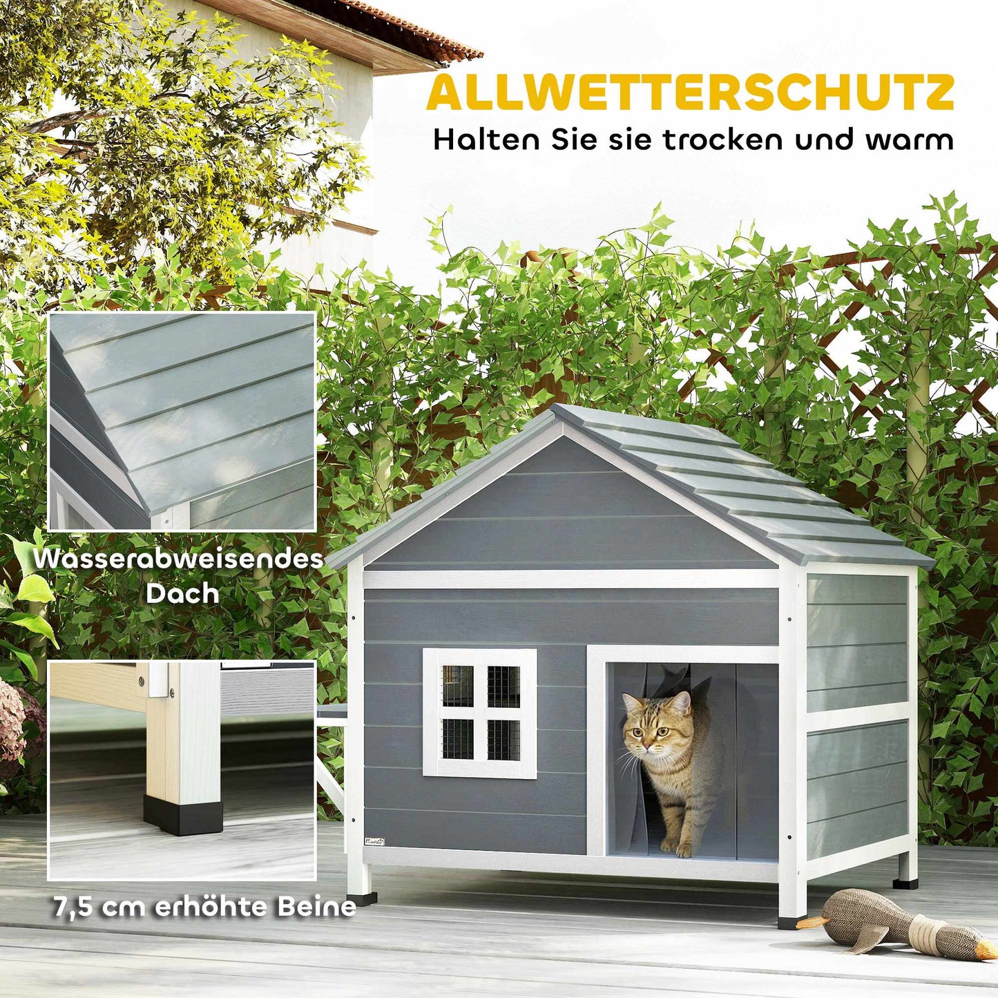Outdoor Cat House, Elevated Design, Waterproof Roof