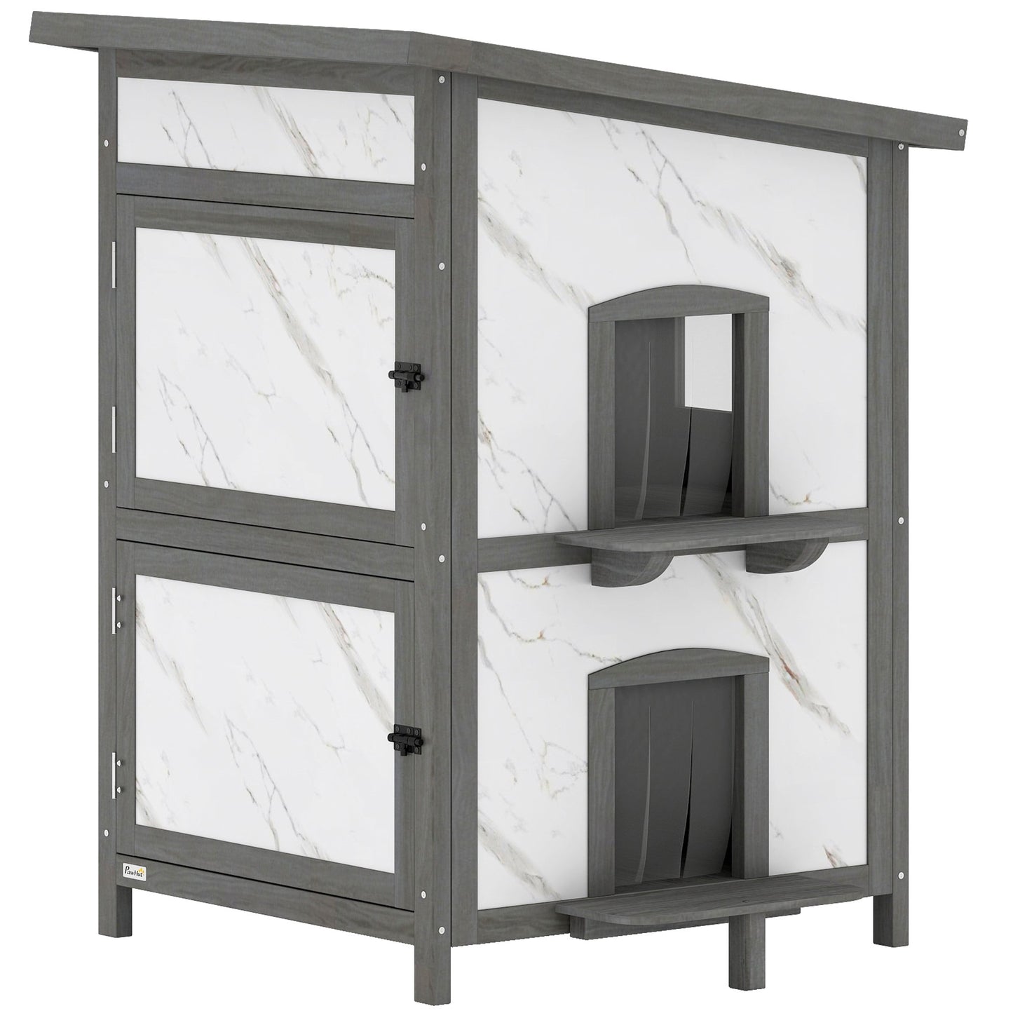 Outdoor Cat House, Waterproof Wood Shelter, Multiple Entrances