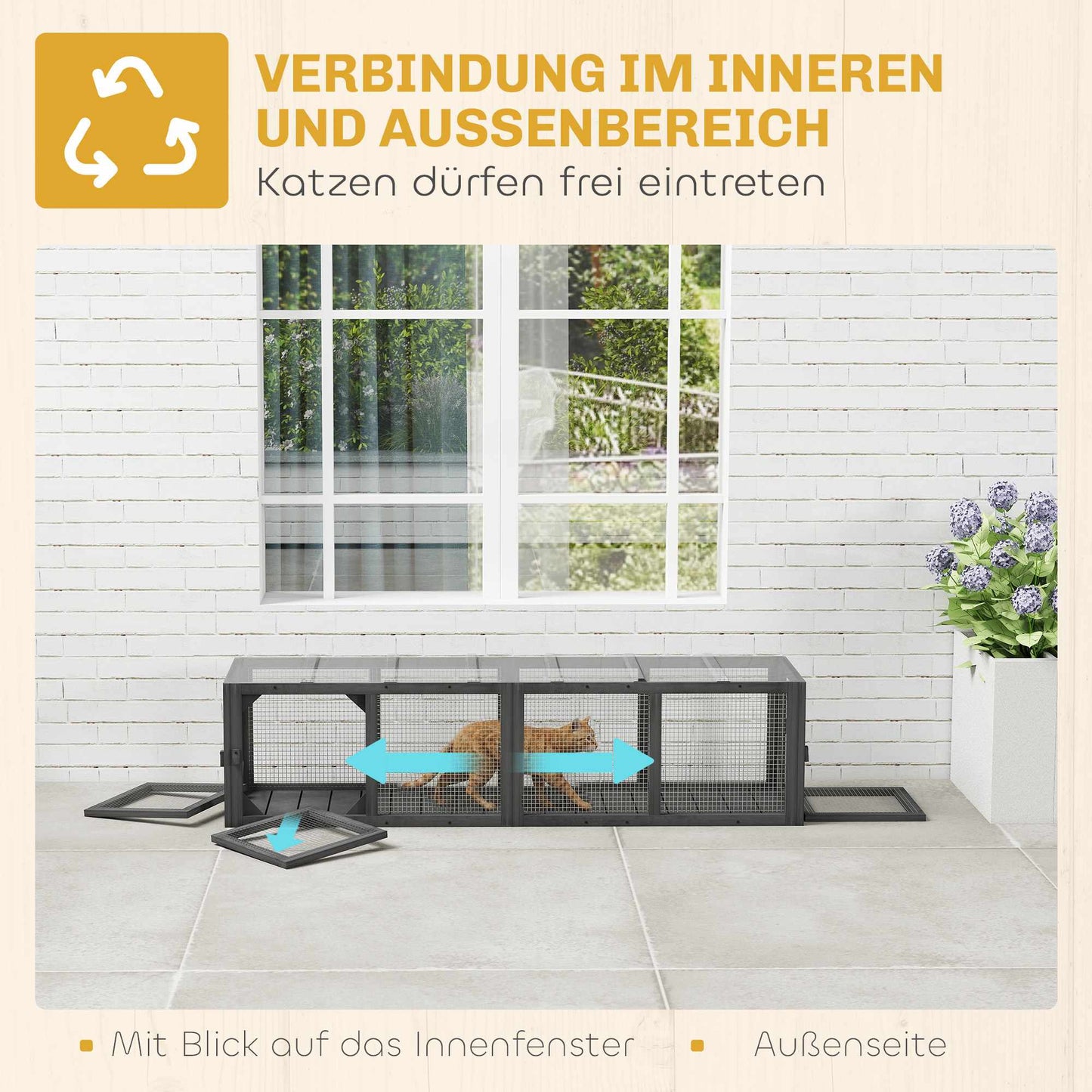Outdoor Cat Tunnel, Weatherproof Wood & Plastic, 146 cm