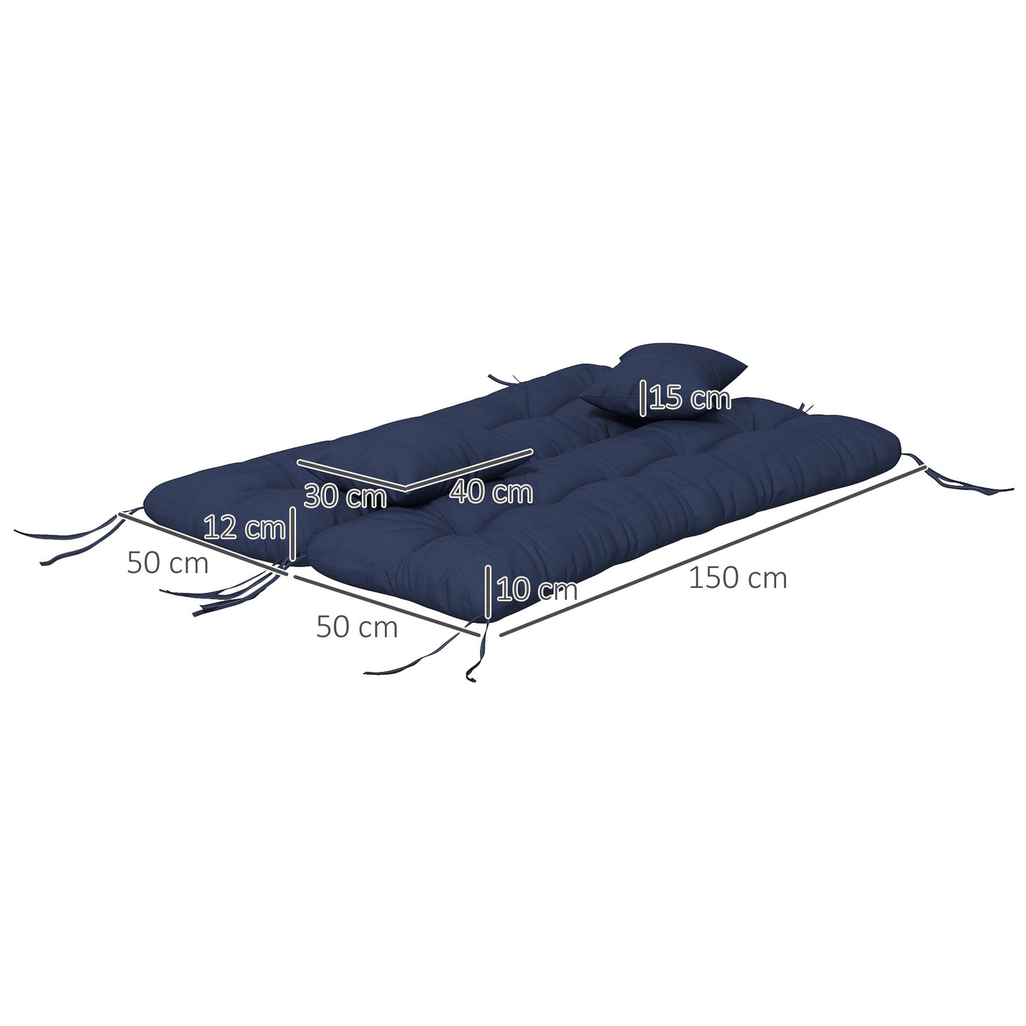 Outdoor Chair Cushion Set, 150x50 cm, Water-Resistant, Navy