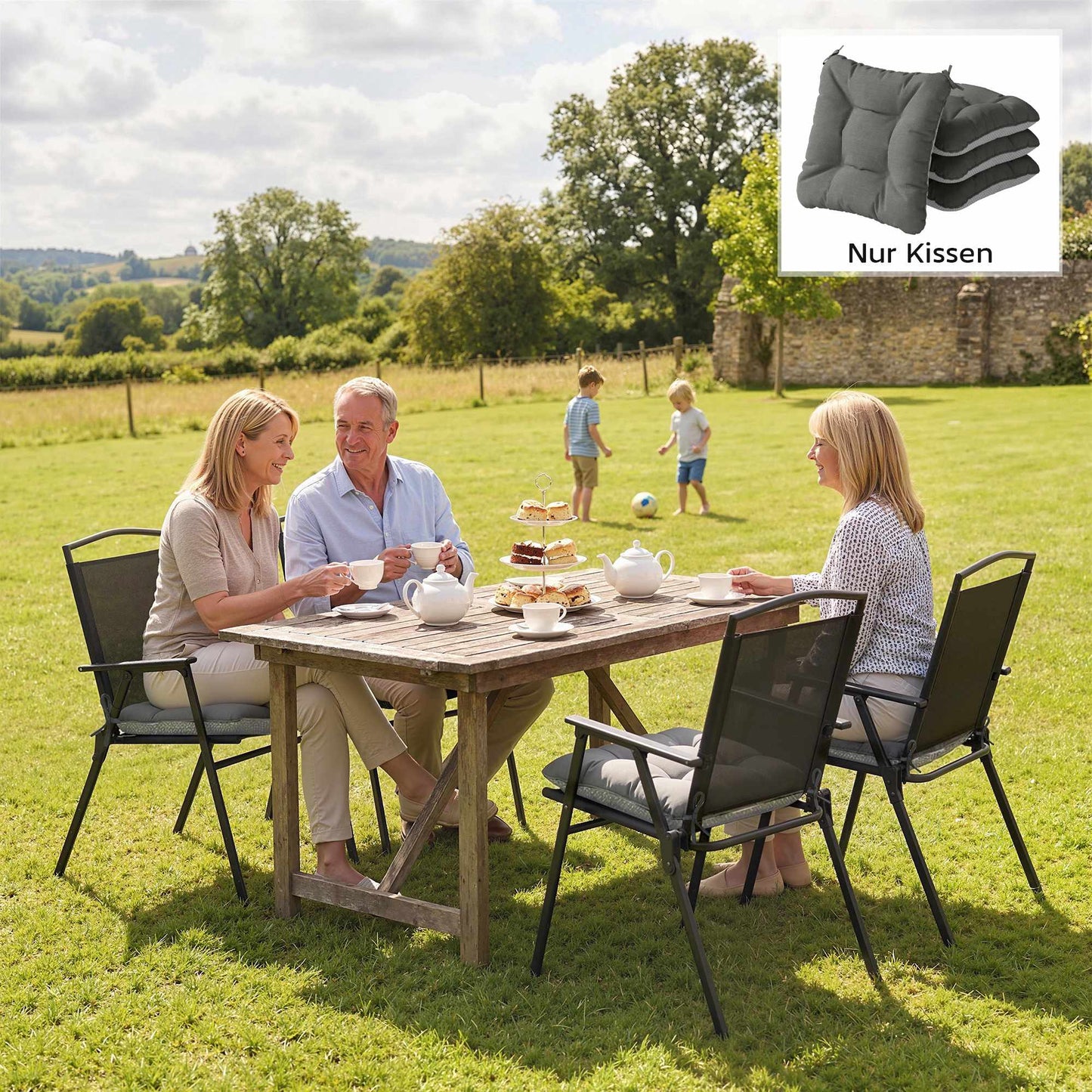Outdoor Chair Cushions Set of 4, Non-Slip, 39.5x39.5x10 cm