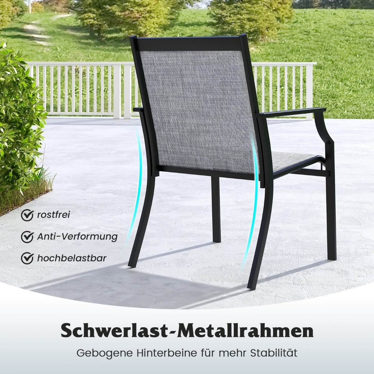 Outdoor Chairs Set, Breathable Fabric, Metal Frame, Grey