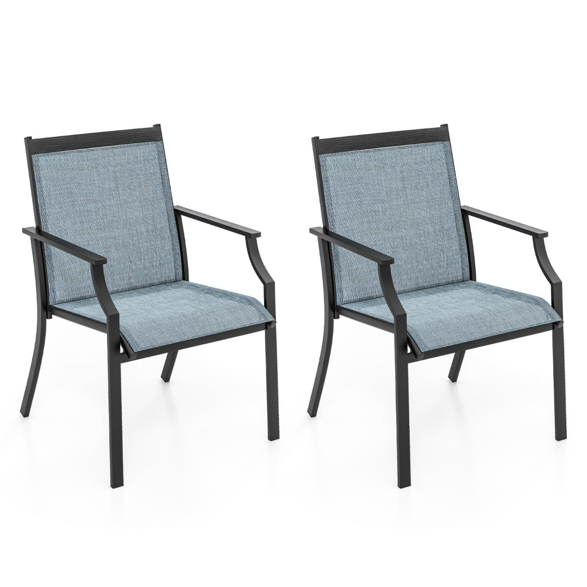 Outdoor Chairs Set of 2, Breathable Fabric, Metal Frame, Blue