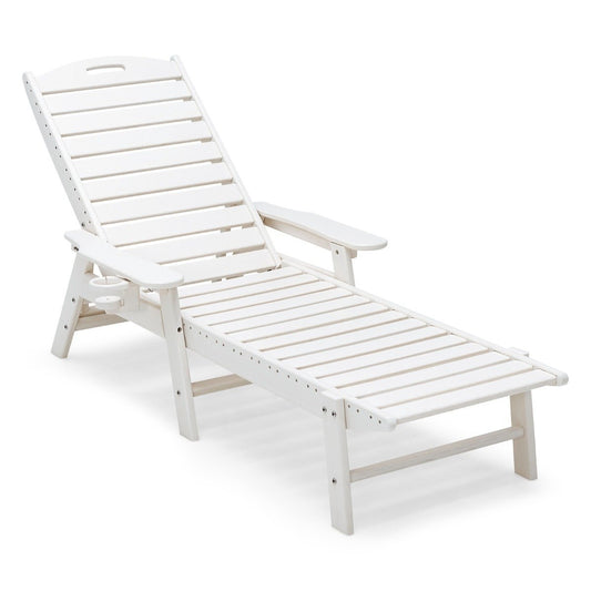 Outdoor Chaise Lounge Chair Patio HDPE Deck Chair Backrest Adjustable White
