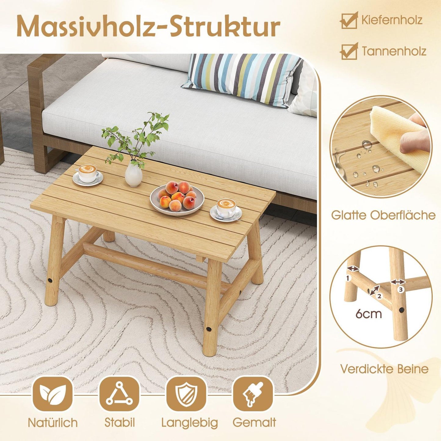 Outdoor Coffee Table – Solid Wood, Slatted, 125kg Capacity