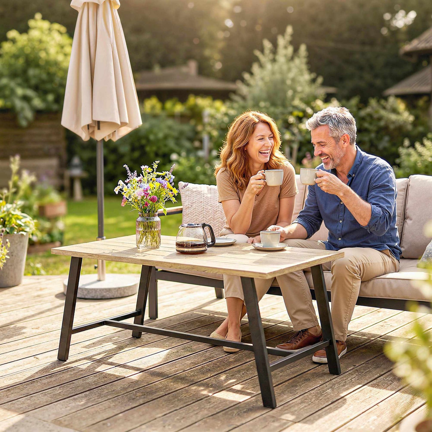 Outdoor Coffee Table, Wood-Look Top, 100x55 cm, Weatherproof