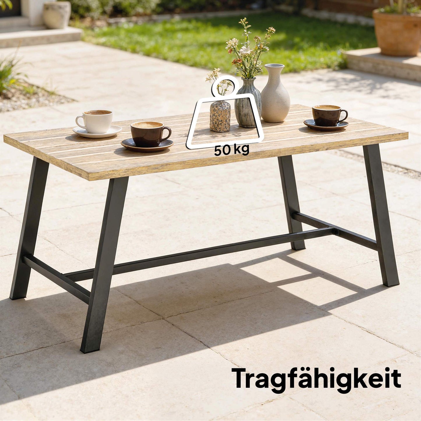 Outdoor Coffee Table, Wood-Look Top, 100x55 cm, Weatherproof
