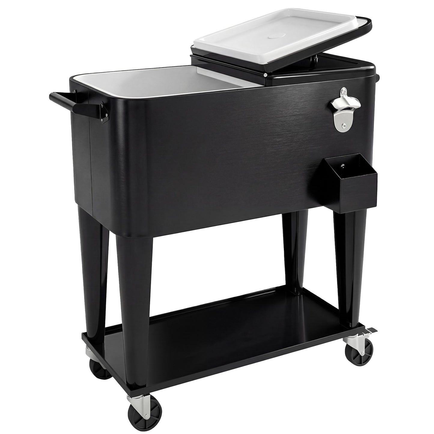 Outdoor Cooler Cart, 76L Capacity, Black, with Wheels