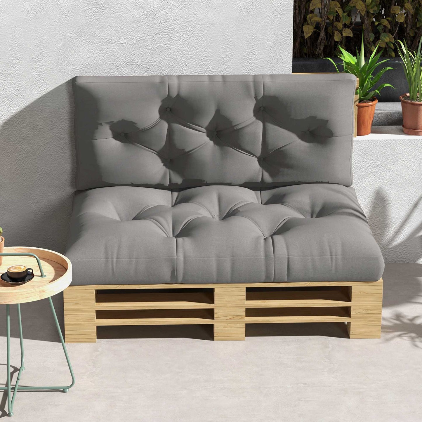 Outdoor Cushion Set, Tufted, 120x80x12 cm, Light Grey