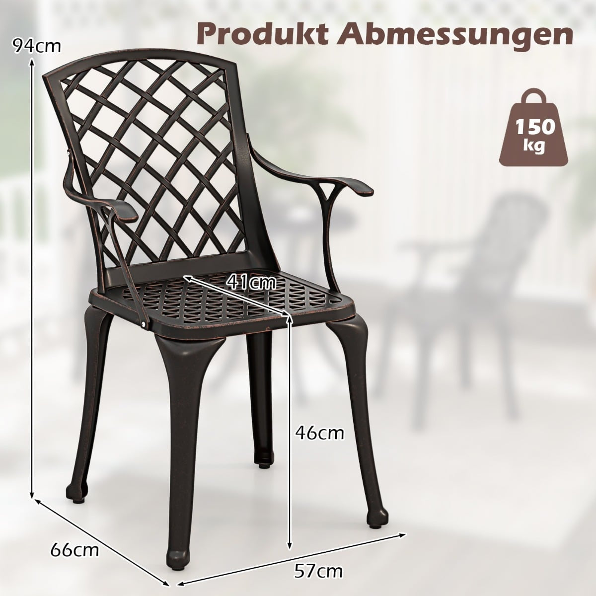 Outdoor Dining Chairs Set, Cast Aluminum, Copper Red, 2-Pack
