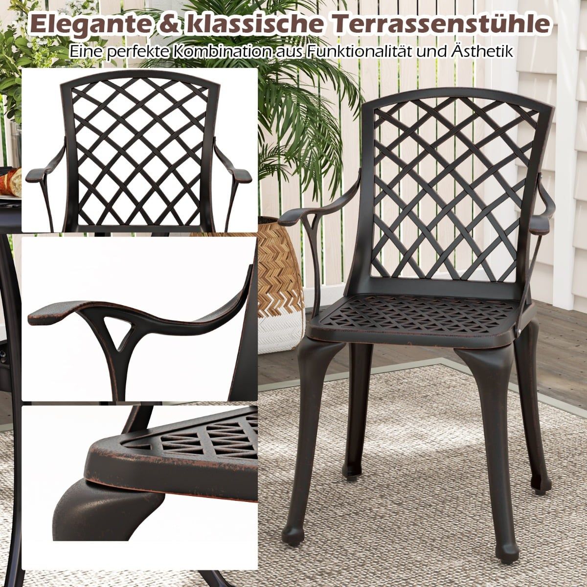Outdoor Dining Chairs Set, Cast Aluminum, Copper Red, 2-Pack