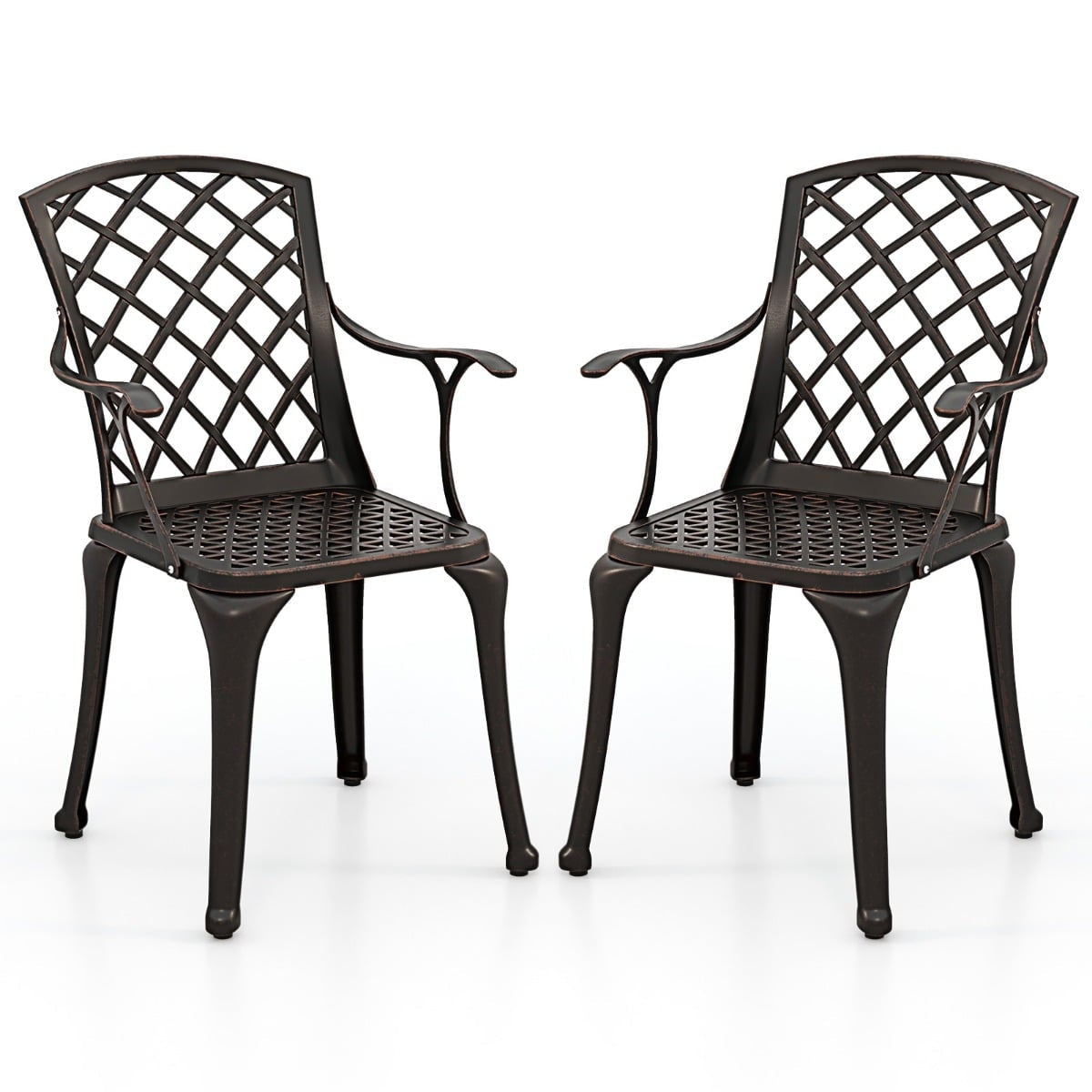Outdoor Dining Chairs Set, Cast Aluminum, Copper Red, 2-Pack