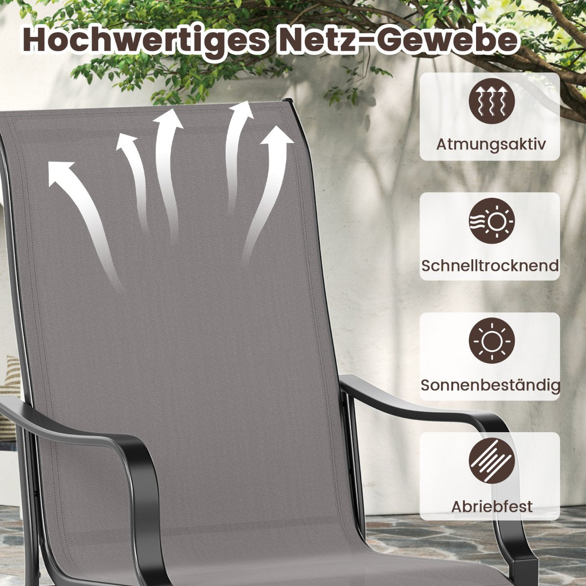 Outdoor Dining Chairs Set, High Back, 150kg Capacity, Grey