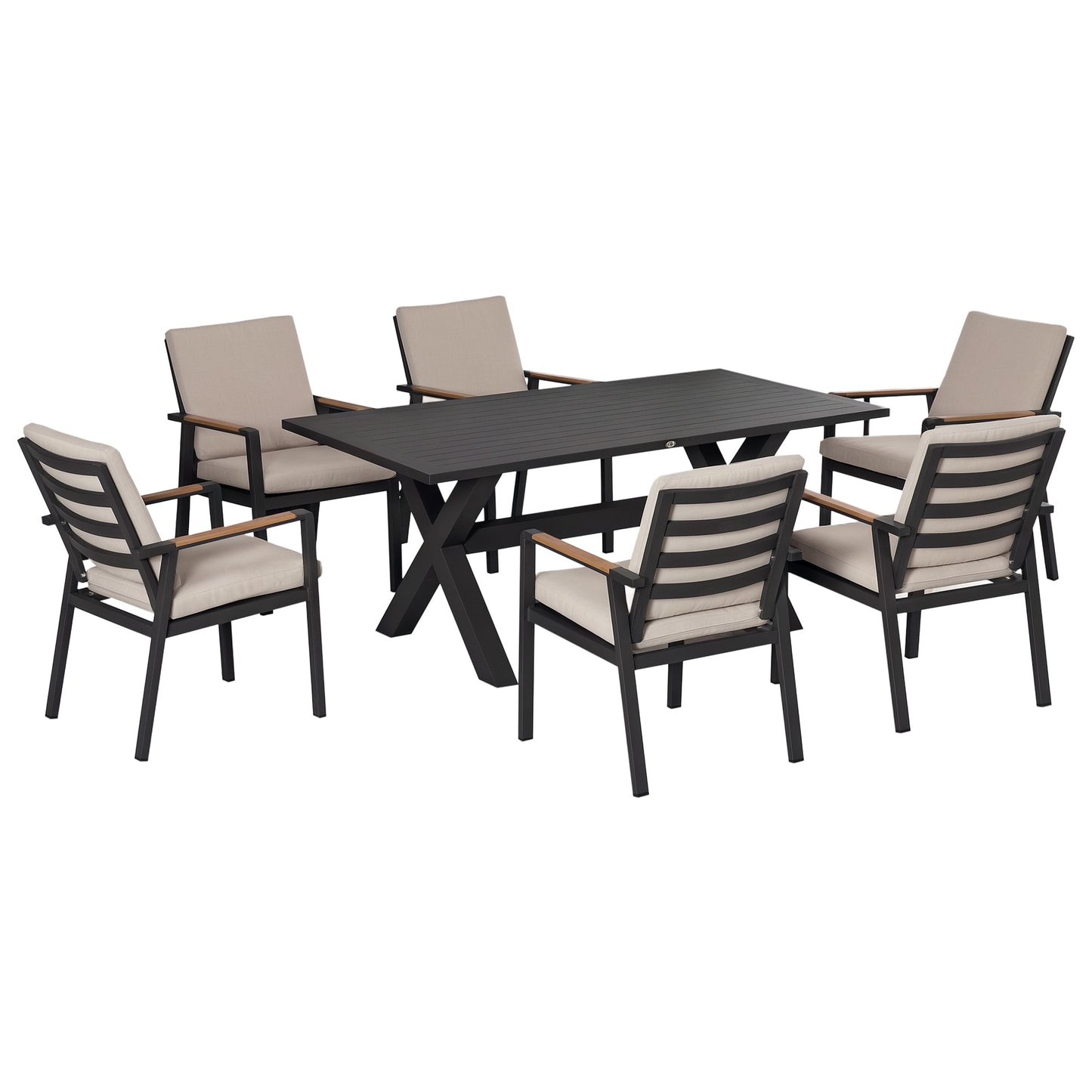 Outdoor Dining Set for 6, Weatherproof, Black/Grey
