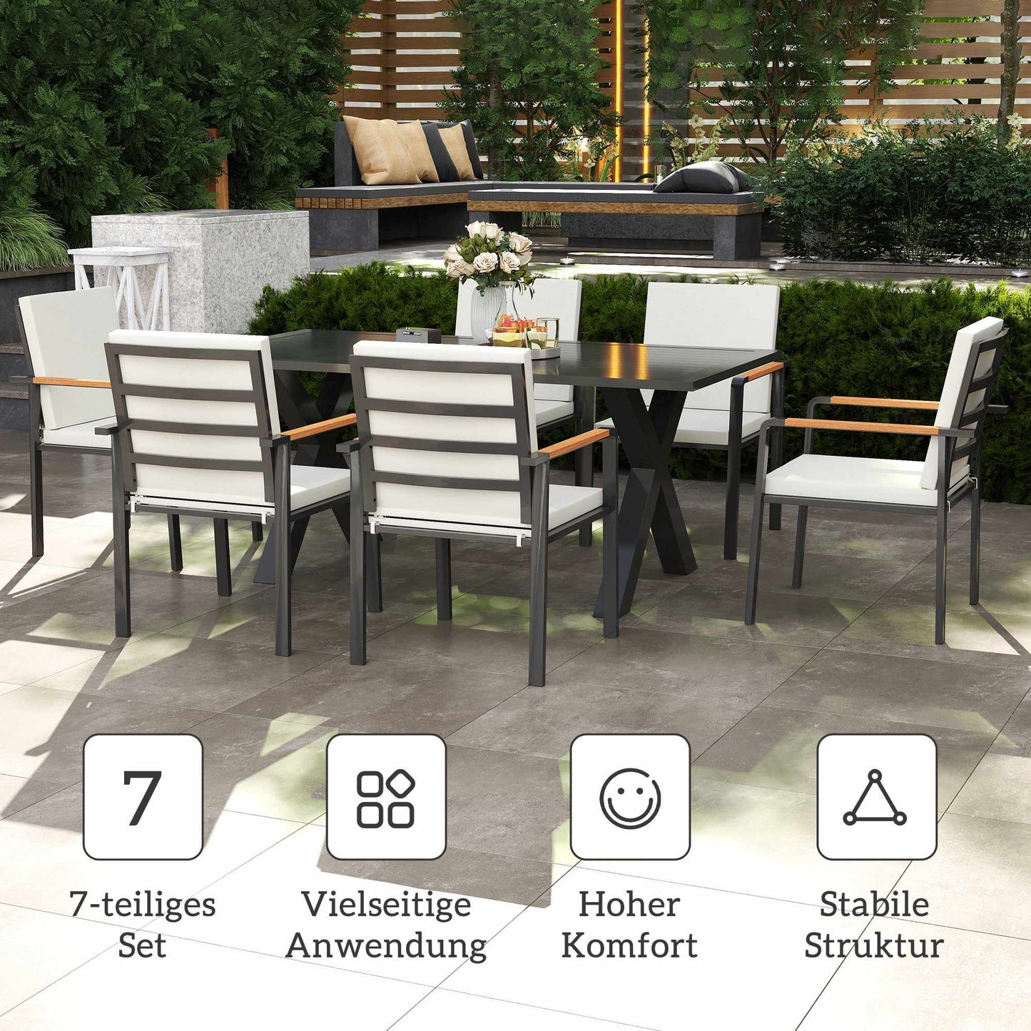 Outdoor Dining Set for 6, Weatherproof, Black/Grey