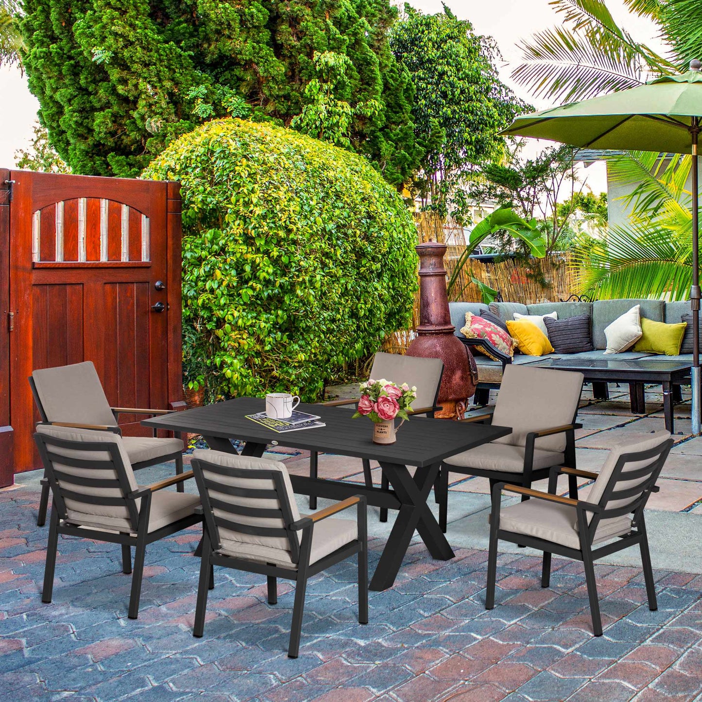 Outdoor Dining Set for 6, Weatherproof, Black/Grey