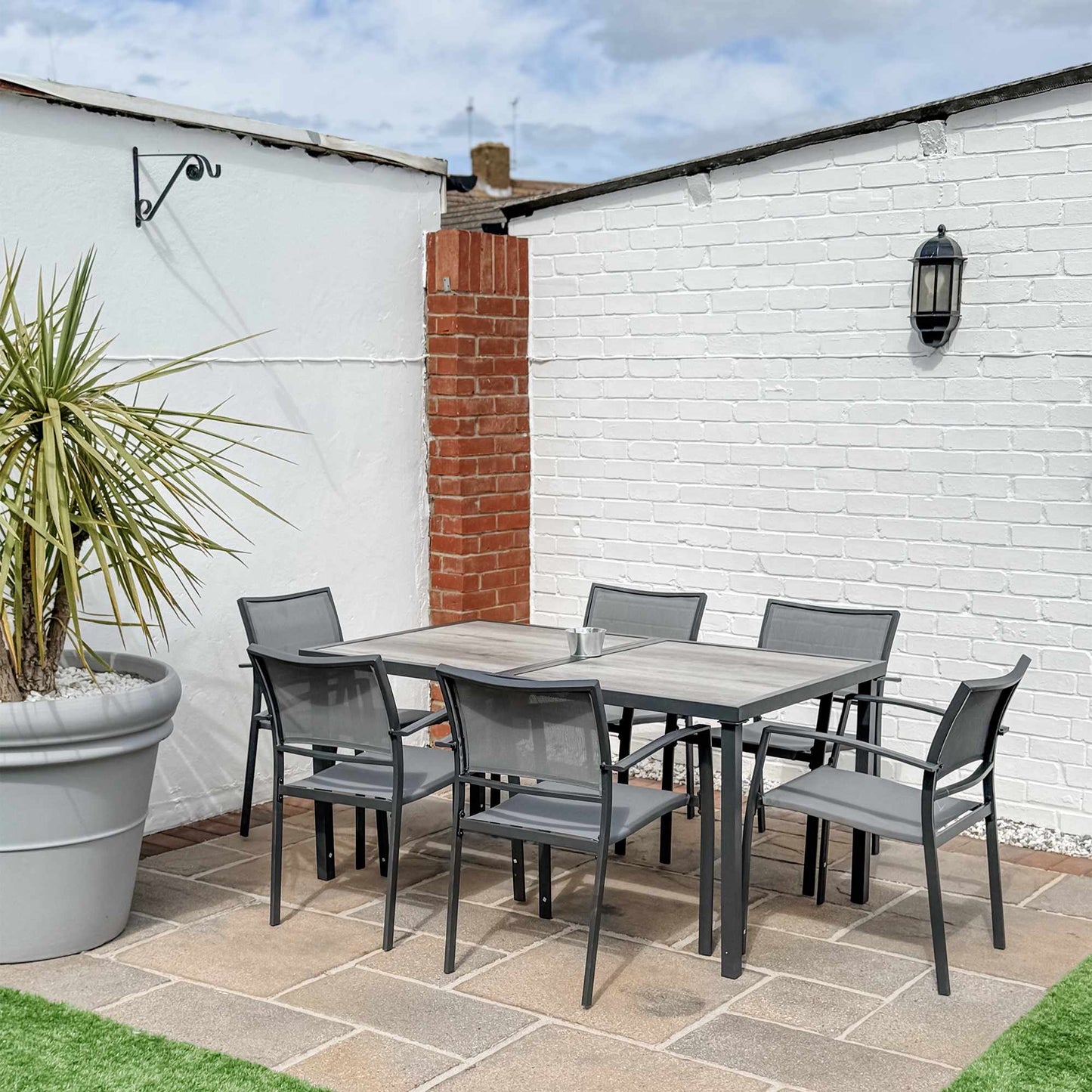 Outdoor Dining Set with Table and 6 Stackable Chairs, Grey