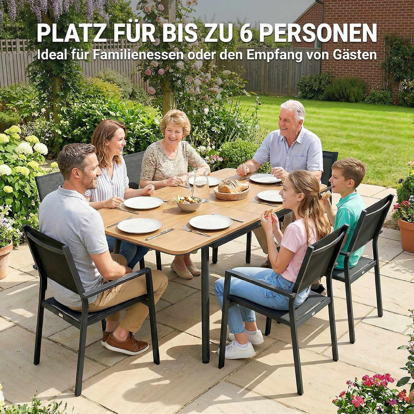 Outdoor Dining Table 140x80 cm, 6 Seats, Teak WPC Top