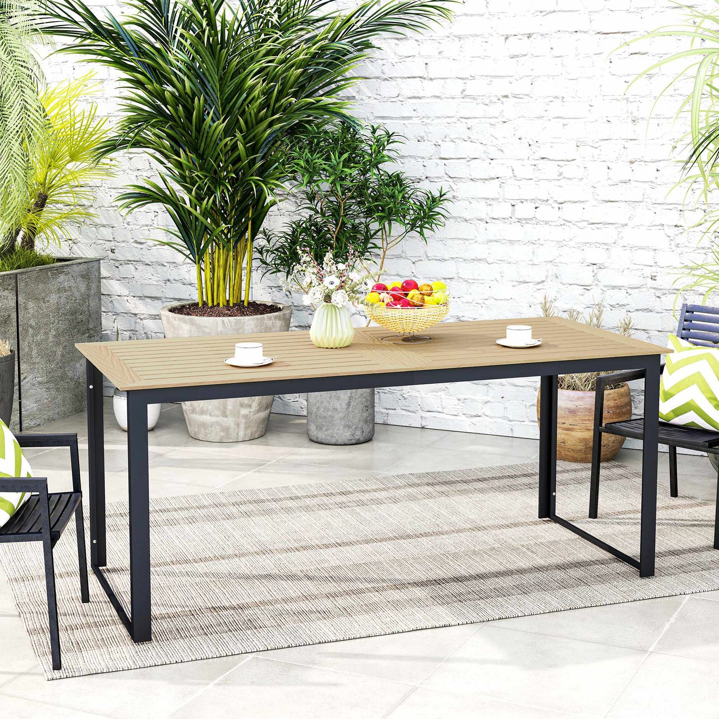 Outdoor Dining Table, Weatherproof, Seats 6, Teak Finish