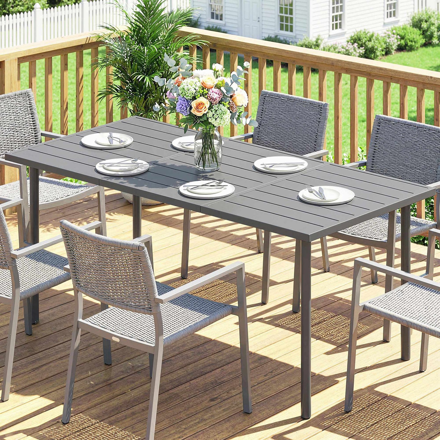 Outdoor Dining Table for 6, 165 x 80 cm, Steel Frame