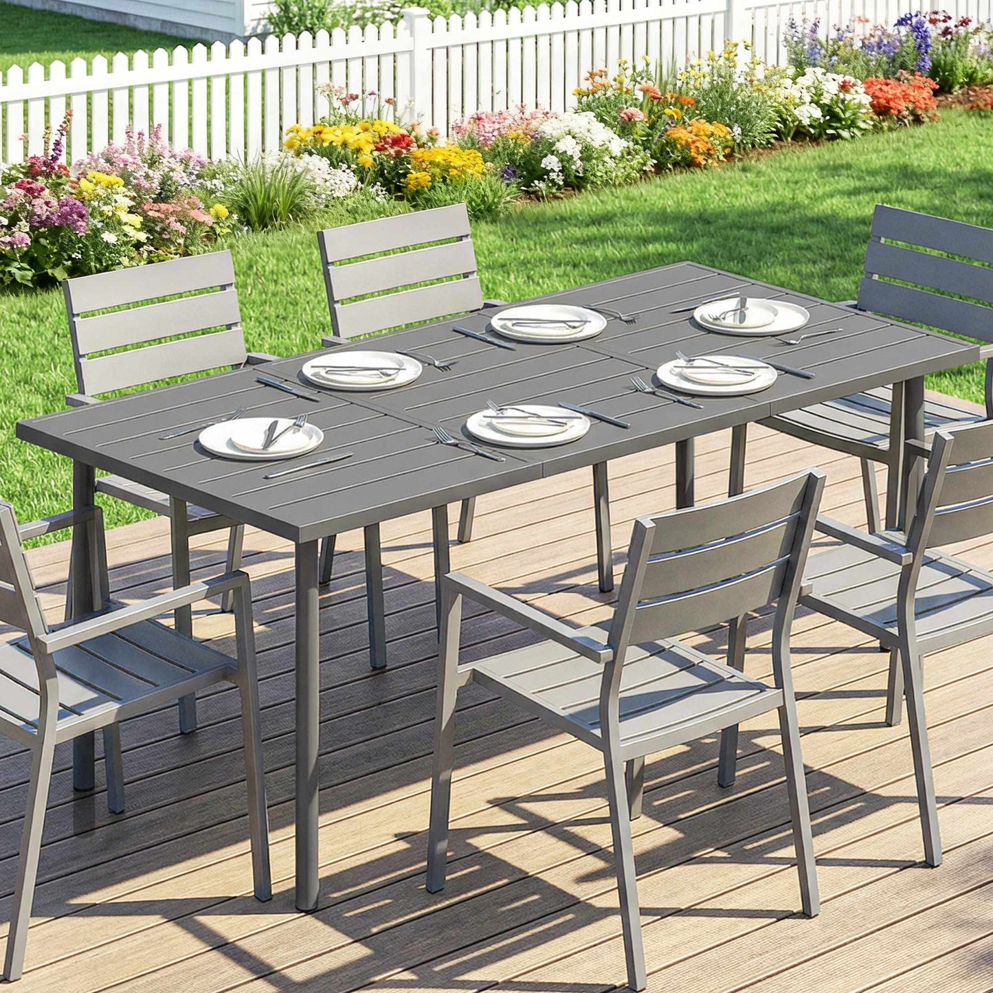 Outdoor Dining Table for 6, 165 x 80 cm, Steel Frame