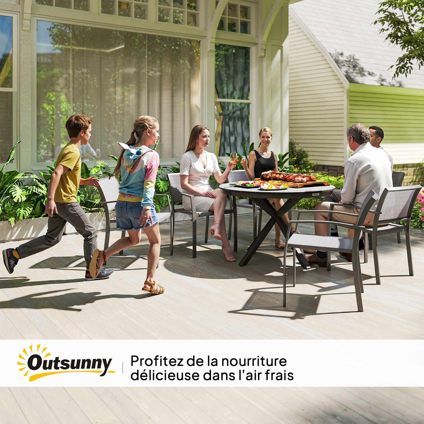 Outdoor Dining Table for 6, Aluminum Frame, Black