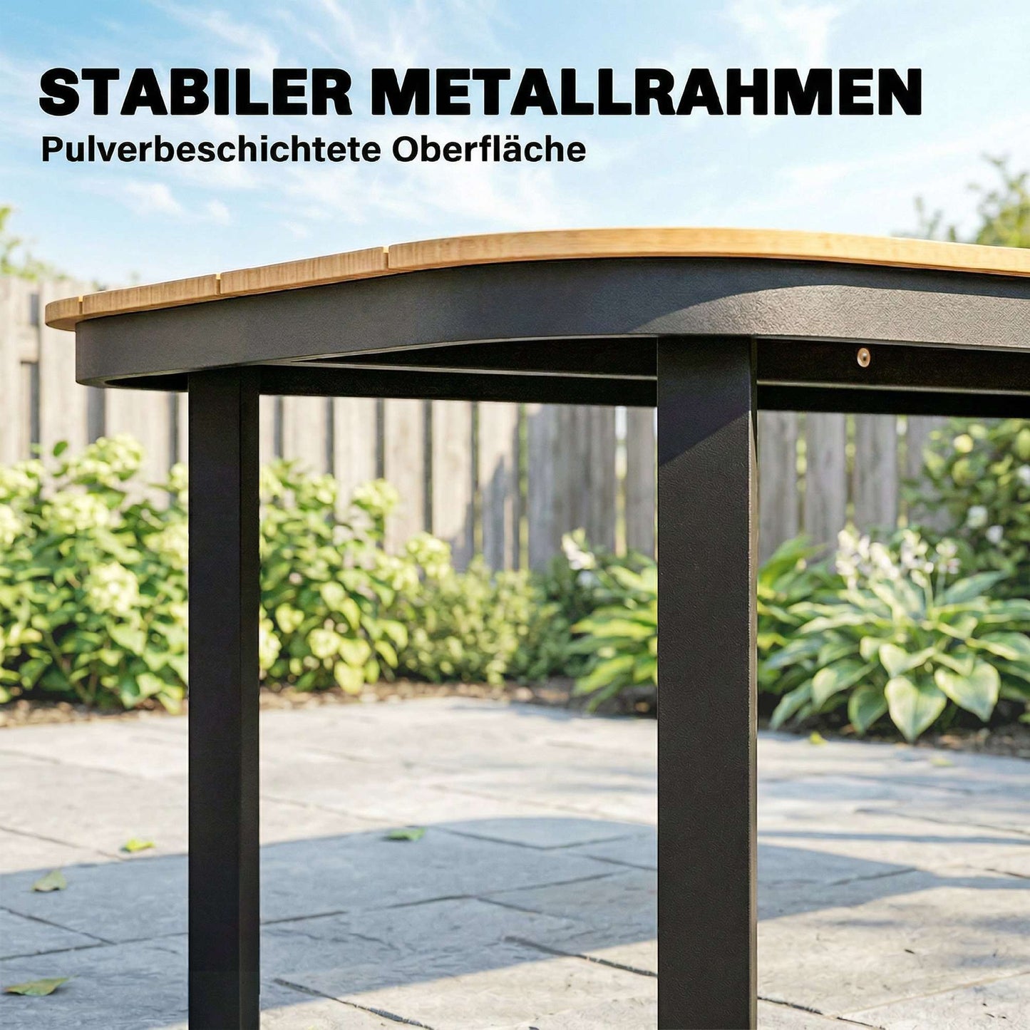 Outdoor Dining Table for 6, WPC Top, Metal Frame, 155x88 cm