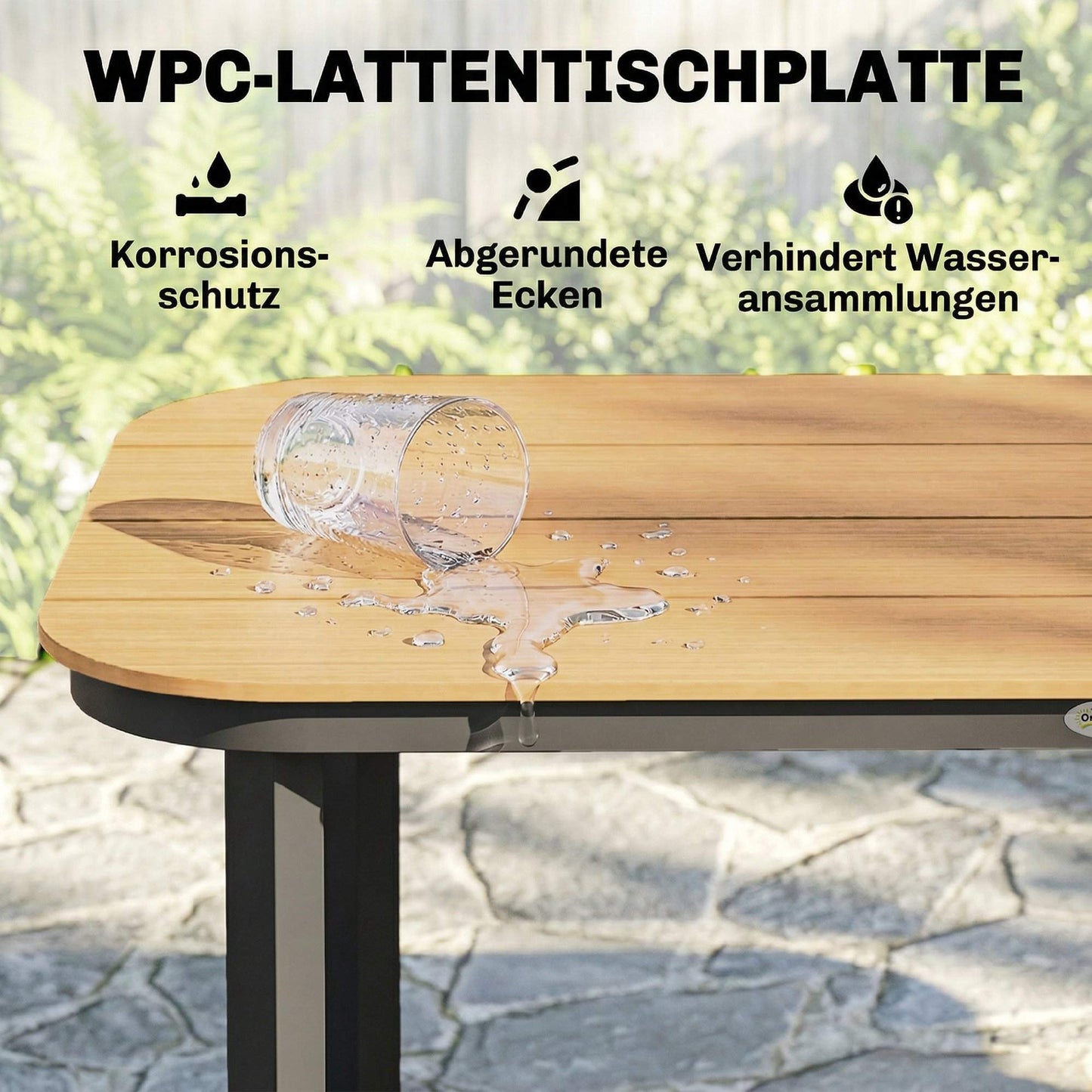 Outdoor Dining Table for 6, WPC Top, Metal Frame, 155x88 cm