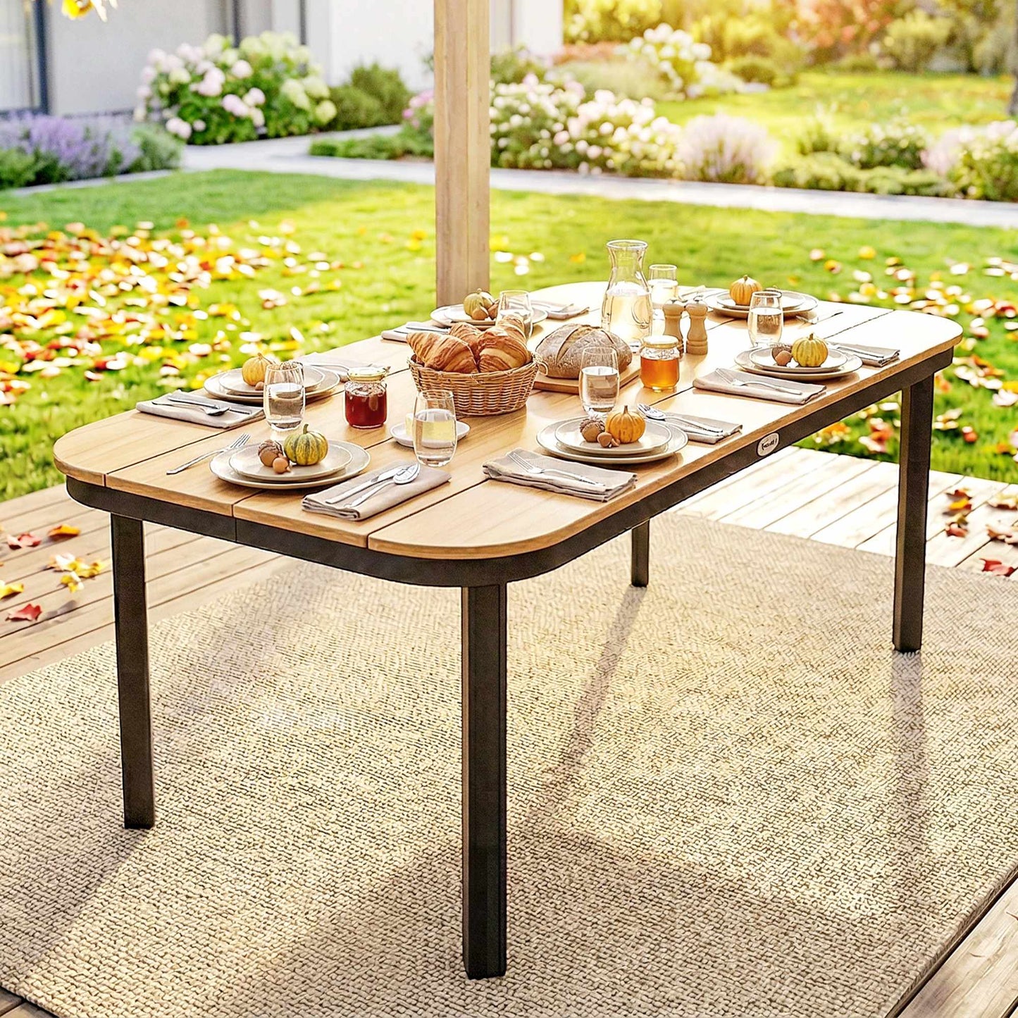 Outdoor Dining Table for 6, WPC Top, Metal Frame, 155x88 cm