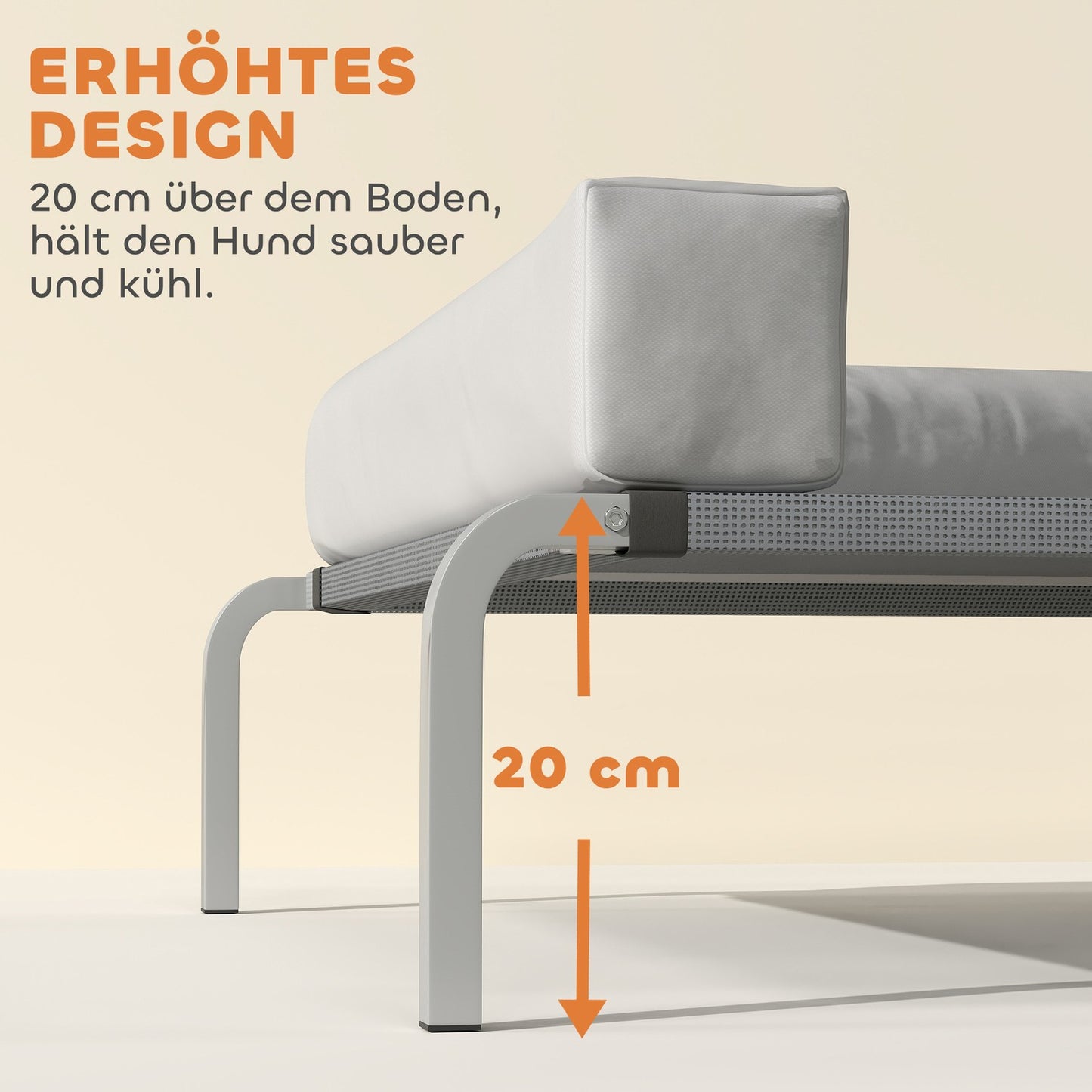 Elevated Outdoor Dog Bed with L-Shaped Cushion, 110x75x30cm