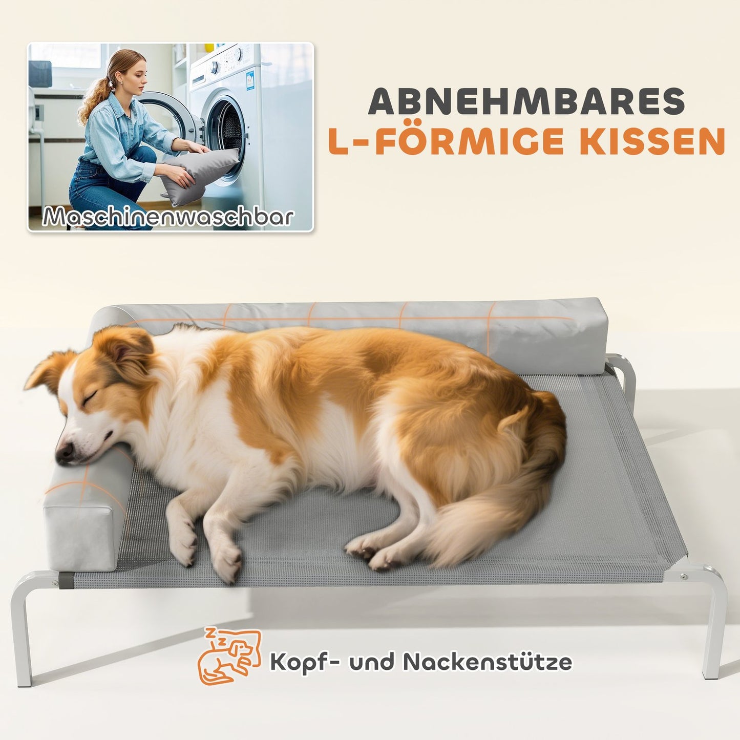 Elevated Outdoor Dog Bed with L-Shaped Cushion, 110x75x30cm